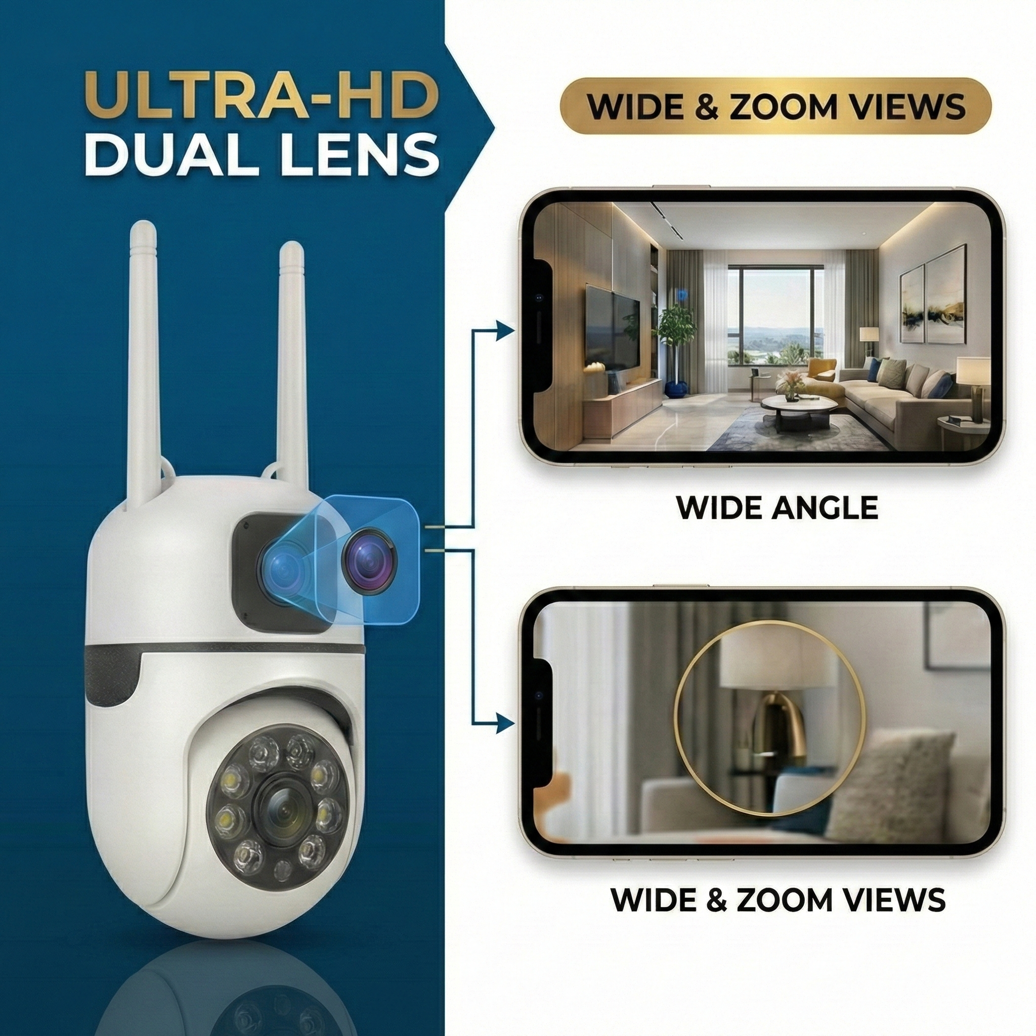 SecureFirst Ultra-HD Dual Lens WiFi Security Camera – 360° PTZ Indoor/Outdoor Surveillance with Color Night Vision, Motion Tracking, Two-Way Audio, & Remote App Monitoring