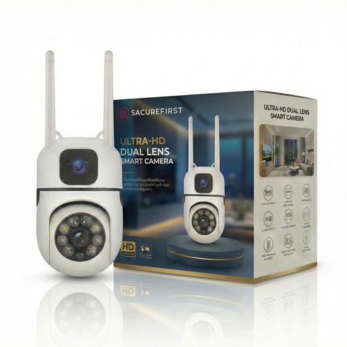SecureFirst Ultra-HD Dual Lens WiFi Security Camera – 360° PTZ Indoor/Outdoor Surveillance with Color Night Vision, Motion Tracking, Two-Way Audio, & Remote App Monitoring