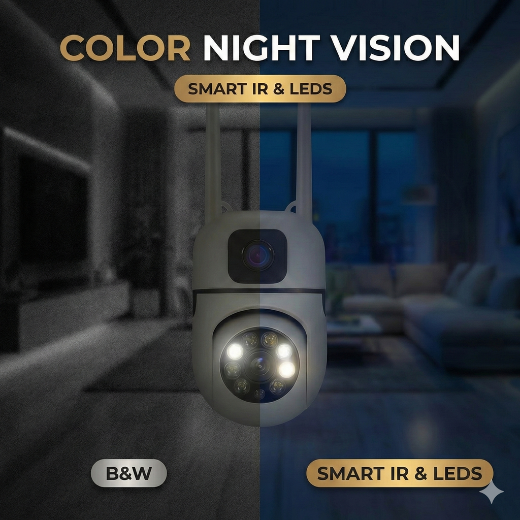 SecureFirst Ultra-HD Dual Lens WiFi Security Camera – 360° PTZ Indoor/Outdoor Surveillance with Color Night Vision, Motion Tracking, Two-Way Audio, & Remote App Monitoring