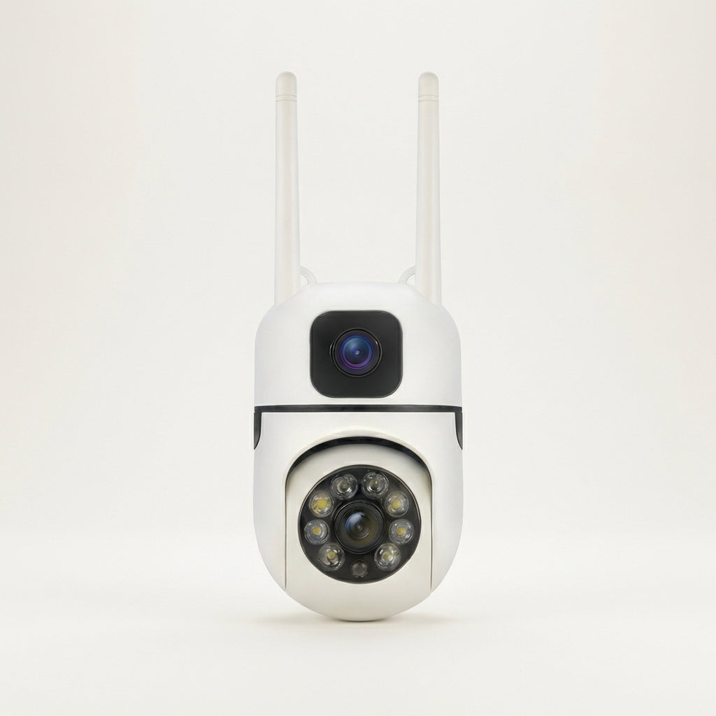 SecureFirst Ultra-HD Dual Lens WiFi Security Camera – 360° PTZ Indoor/Outdoor Surveillance with Color Night Vision, Motion Tracking, Two-Way Audio, & Remote App Monitoring